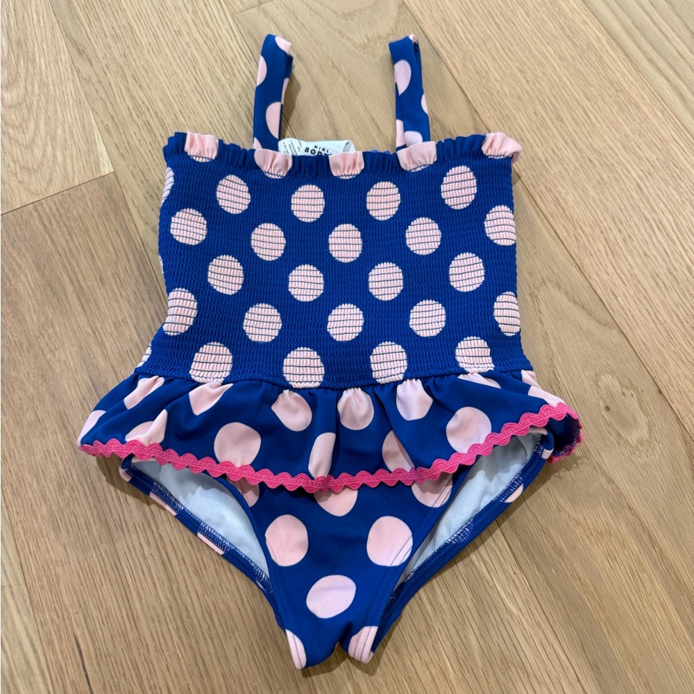 Girls Boden Peplum Smocked Swimsuit